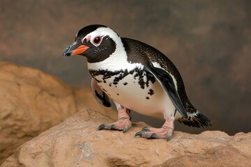 Naklejka premium Penguin perched on rock