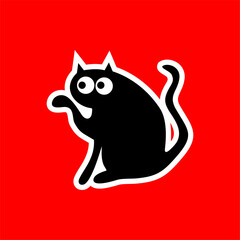 Playful Black Cat Cartoon Illustration on Red Background
