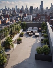 Sleek city condo, rooftop terrace, panoramic view, home, highrise