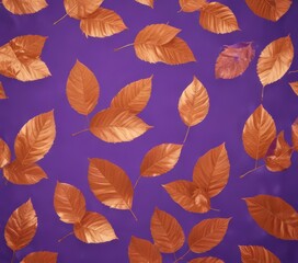 Dry orange metallic leaves, violet backdrop  Geometric leaf pattern  , glossy, texture, stock