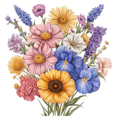Floral arrangement, colorful, isolated on transparent background