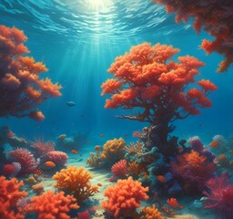 Obraz premium Illustration of underwater coral environment.
