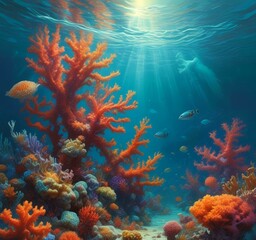 Obraz premium Illustration of underwater coral environment.