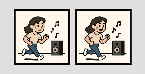 Charming cartoon-style 'super slow run' illustration, featuring a speaker and music. Its cute, playful vibe makes it perfect for fitness lovers, gym decorations, or creative projects.