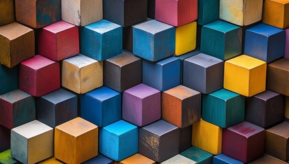 Obraz premium Colorful Wooden Cube Wall Texture.