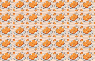 Roast chicken, vector illustration, clipart, for designers and backgrounds, pattern repeat.