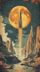 A Grand Departure: Rocket Launch Amidst Alien Canyon