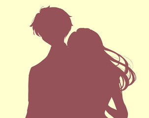 外出する男女　シルエット