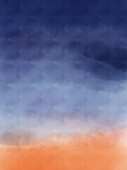 グラデーションの空、夕暮れ、宵の口、マジックアワーをイメージした水彩画