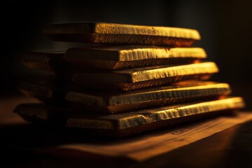 Stapel dunkler Schokoladentafeln im warmen Licht