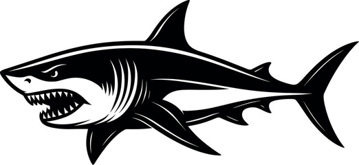 Shark vector black silhouette print design