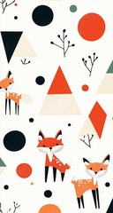 Cute Foxes Geometric Pattern.