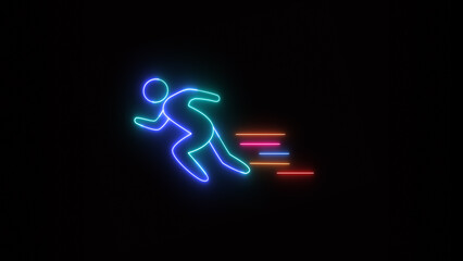 Neon green and yellow color running Icon. Glowing run fast people icon. Racing people silhouette sign concept. Neon line a man run or racing icon