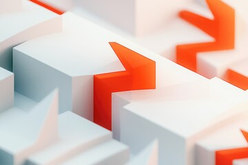 Fototapeta premium Abstract 3D composition of white cubes and sharp red arrows