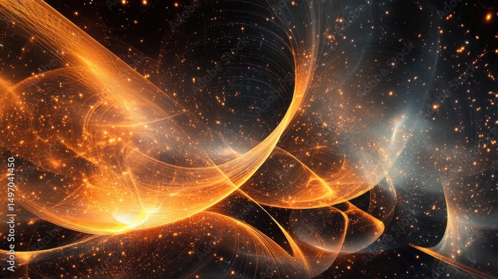 Aufkleber future of space exploration depicted through abstract patterns and glowing, intricate grids.