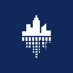 silhouette of city buildings with equalizer shadow