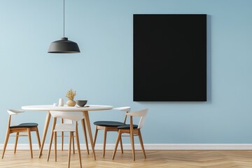 Minimalist dining room mockup with blank canvas