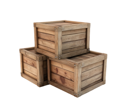 Stacked wooden crates isolated on transparent background