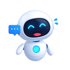 Happy robot. 3d ai character, chat bot mascot isolated on white background, GPT chatbot icon. Artificial intelligence, trendy technology, support service, funny automation