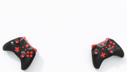 Realistic black video game joysticks or gamepads with color buttons on white © Vasyl Onyskiv