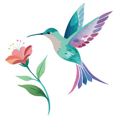 Obraz premium a soft watercolor of a hummingbird hovering near a flower