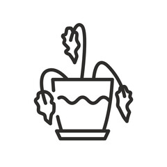Withered plant. Dead flower icon. Potted priming drought. Vector illustration.