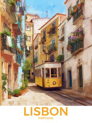 Retro Lisbon City in Portugal Cityscape Poster