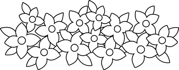 Flower cluster flat  vector illustration outline Isolated.
Garden flower group coloring page.
Spring cute Simple flowers line.
Transparent background.