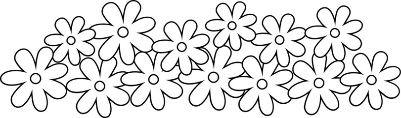 Flower cluster flat  vector illustration outline Isolated.
Garden flower group coloring page.
Spring cute Simple flowers line.
Transparent background.