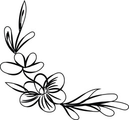 Elegant Black Line Art Floral Corner Design Element