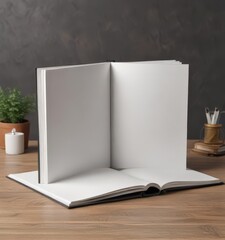 Blank vertical photo album mockup, open to reveal empty pages , book, studio