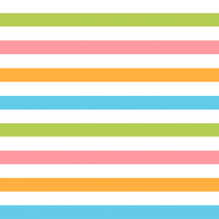 Seamless pattern with watercolor stripes in blue, pink, green, and orange colors. Bright and playful design, ideal for kids' textiles, stationery, and wrapping paper