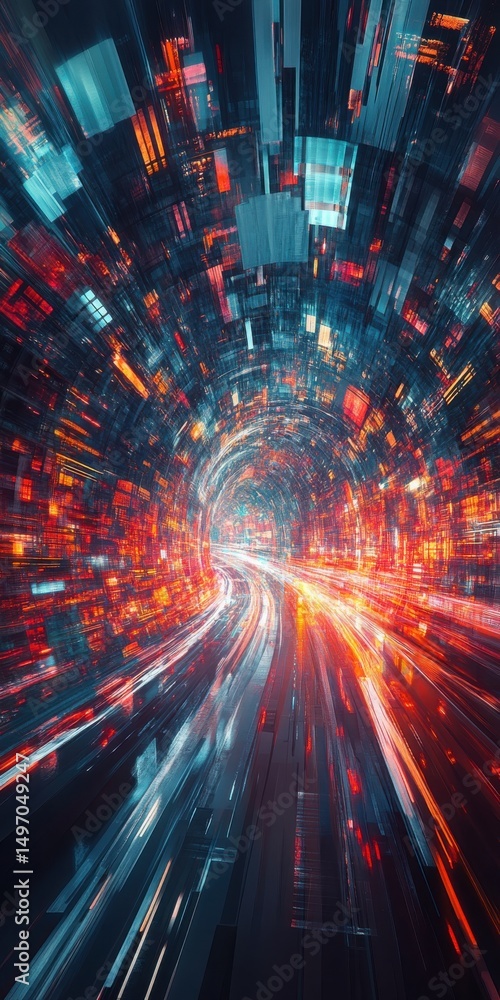 Poster dynamic abstract concepts showcasing business growth and innovation in digital city forms.