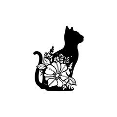 silhouette cat with flowers vector illustration design template.