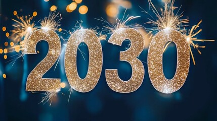 Sparkling 2030 New Year Celebration with Fireworks, A Festive and Bright Concept Image.
