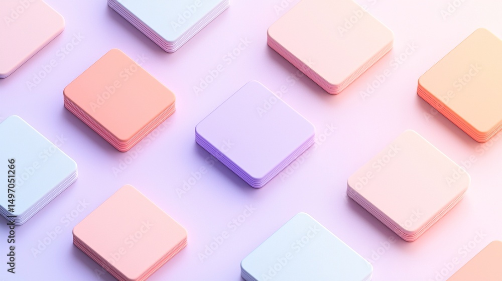 Poster pastel colored 3d blocks arranged in gradient pattern