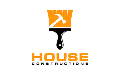 Home repair with hammer  roofing  and paint logo design vector illustration