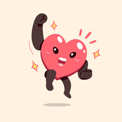 Vector illustration of a happy heart character jumping with joy