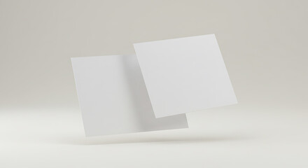 Blank White Paper Mockup: Two Sheets Floating Minimalist Design Product