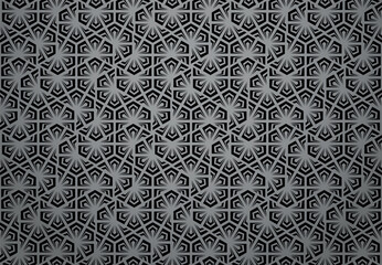 Flower geometric pattern. Seamless vector background. Gray and black ornament