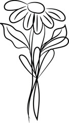 Simple Line Drawing of a Single Daisy Flower with Leaves