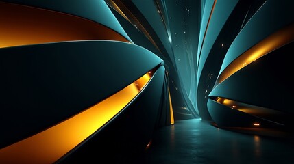 Abstract Dark Futuristic Tunnel with Glowing Neon.