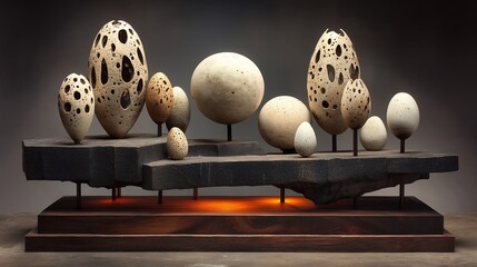 Abstract Egg Art Sculpture with Modern Still Life.