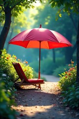 Naklejka premium Serene umbrella offering shade and respite; perfect for relaxation and escape Ideal for themes of tranquility, peace, and outdoor comfort , solitude, comfort, holiday