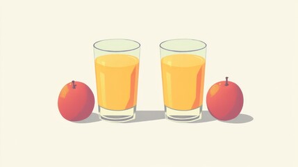 Two glasses of juice with apples