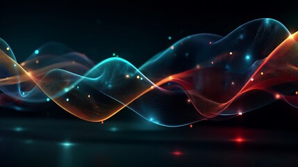 Abstract glowing waves with energy, light, and dark background.