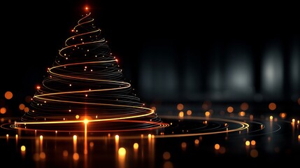 Abstract Gold Christmas Tree Lights Design.