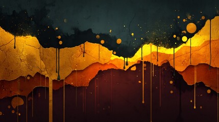 Abstract Gold Paint Dripping Texture Background.