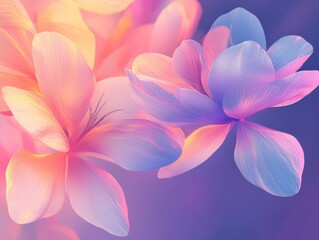 Pink-purple fantasy flowers glowing softly in dreamy colorful haze