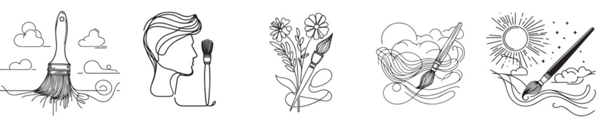 continuous line style brush vector